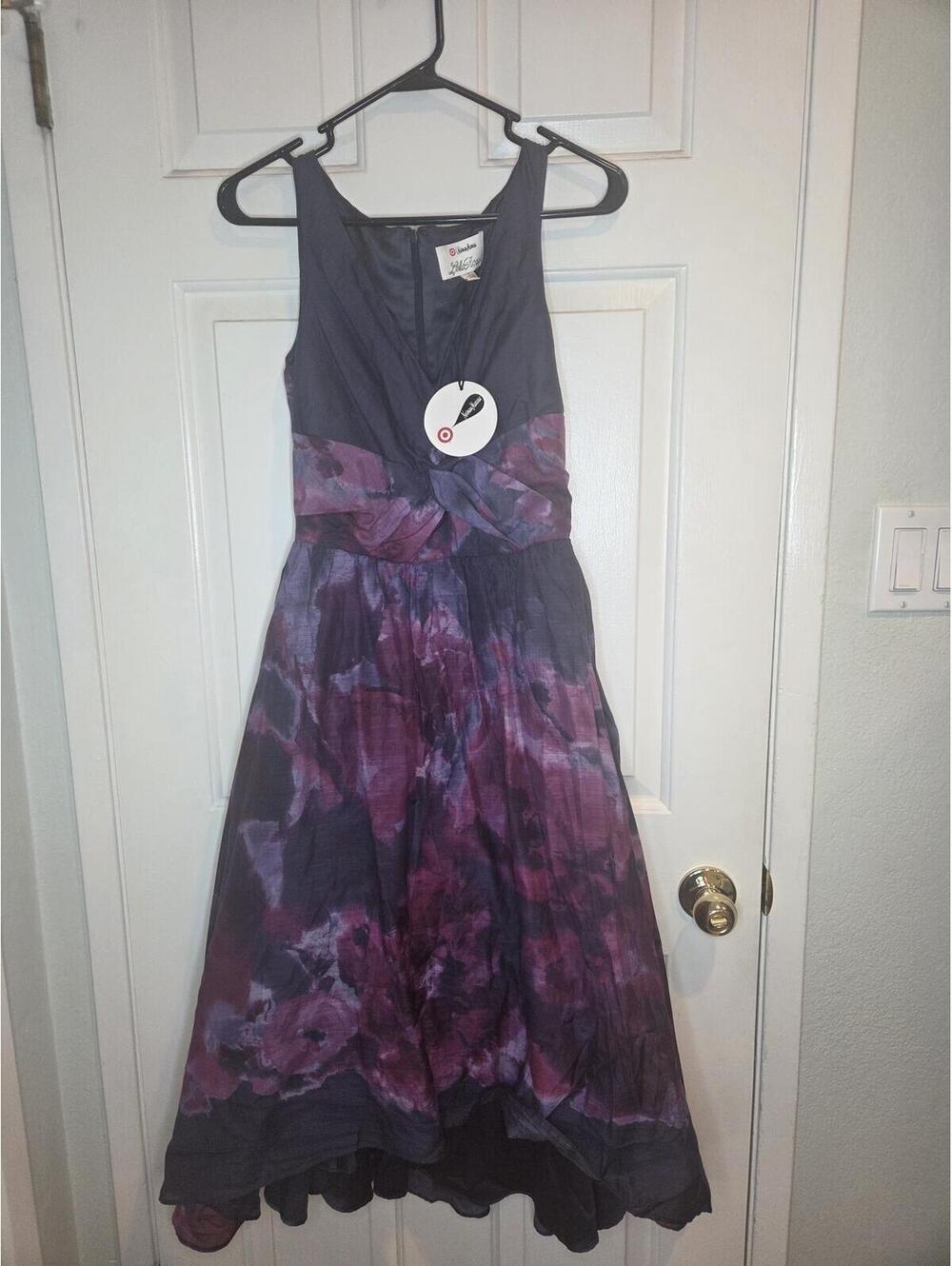 Lela Rose for Neiman Marcus Purple Floral watercolor sleeveless Midi Dress Sz 2